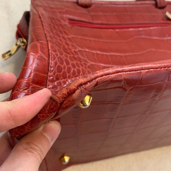 Designer Large Slate Red Crocodile Satchel Bag Made in Italy - Picture 7 of 16